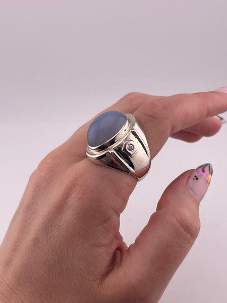 size 11 sterling silver agate rhinestone ring
