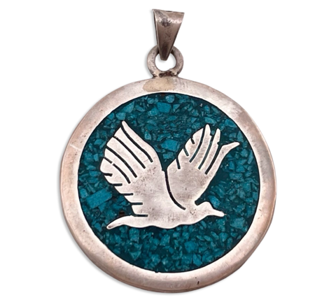 sterling silver crushed turquoise bird pendant