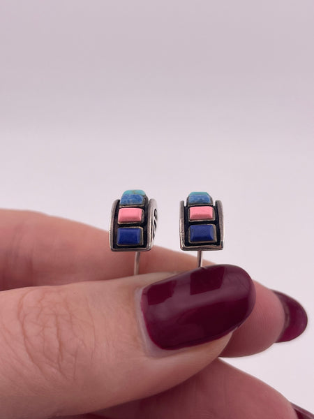 sterling silver multi faux stone resin post earrings