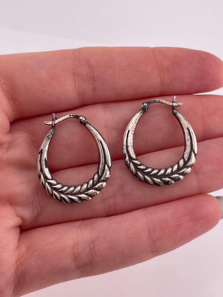 sterling silver oblong leaf style hoop earrings
