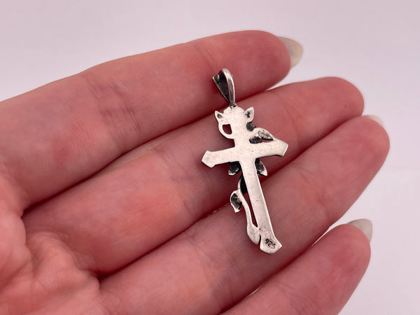 sterling silver flower cross pendant