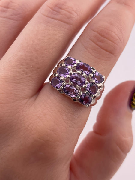 size 9 sterling silver faceted multi-amethyst row ring