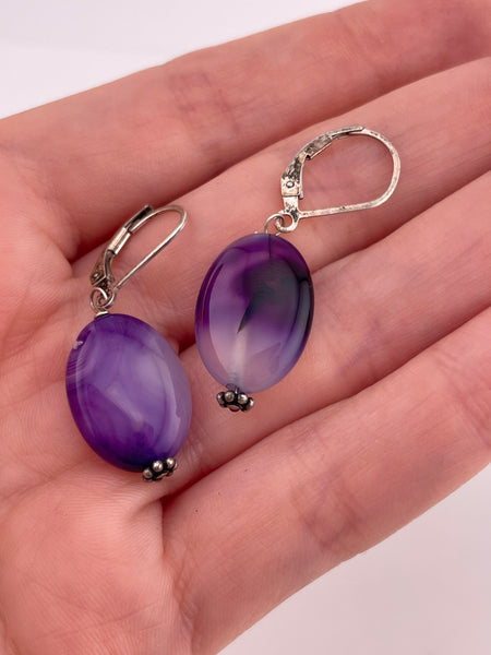 sterling silver amethyst lever-back hook earrings