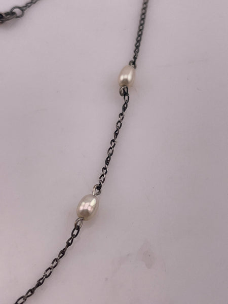 sterling silver 17-3/4" 5 pearl station necklace
