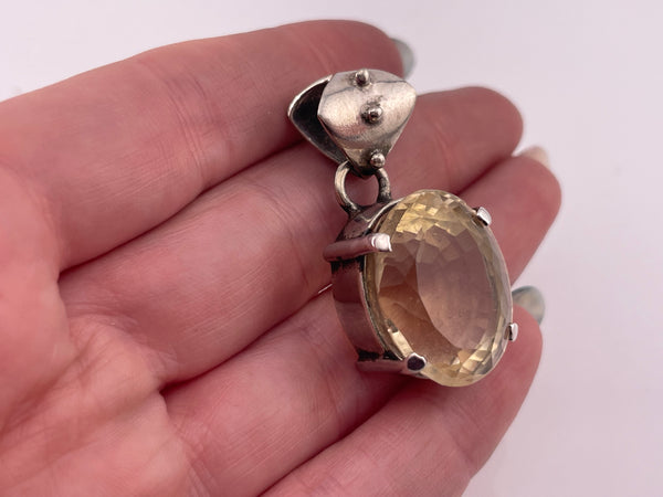 sterling silver large faceted citrine pendant