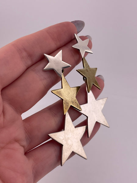 sterling silver & brass 2-1/2" star dangle earrings