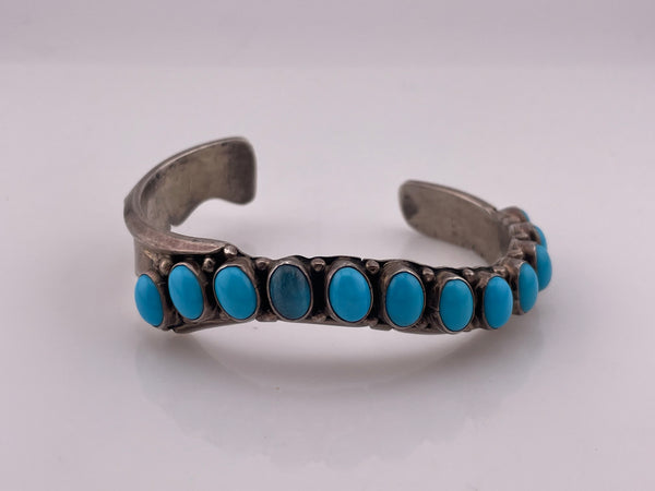 sterling silver signed JT turquoise row cuff bracelet