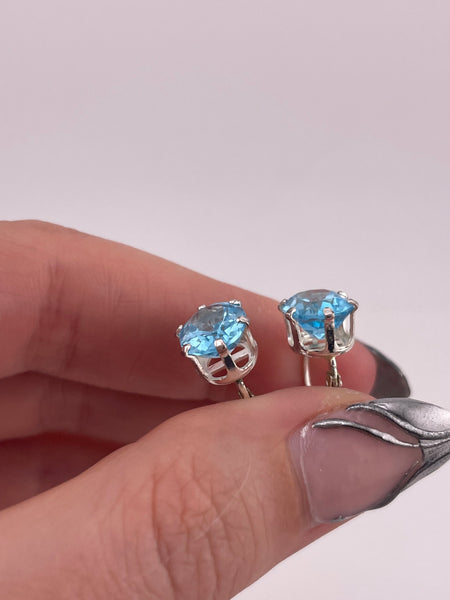 sterling silver faceted lab topaz lever-back hook earrings