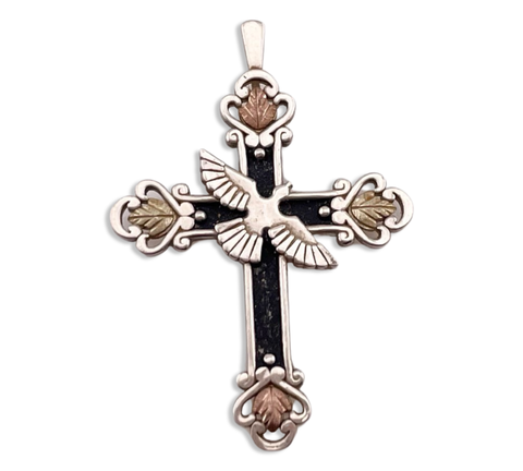 sterling silver & Black Hills 12k gold bird cross pendant