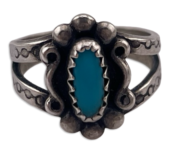 size 1.25 sterling silver turquoise stamped band ring