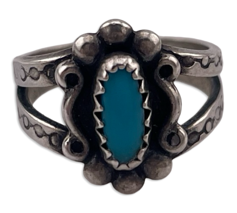 size 1.25 sterling silver turquoise stamped band ring
