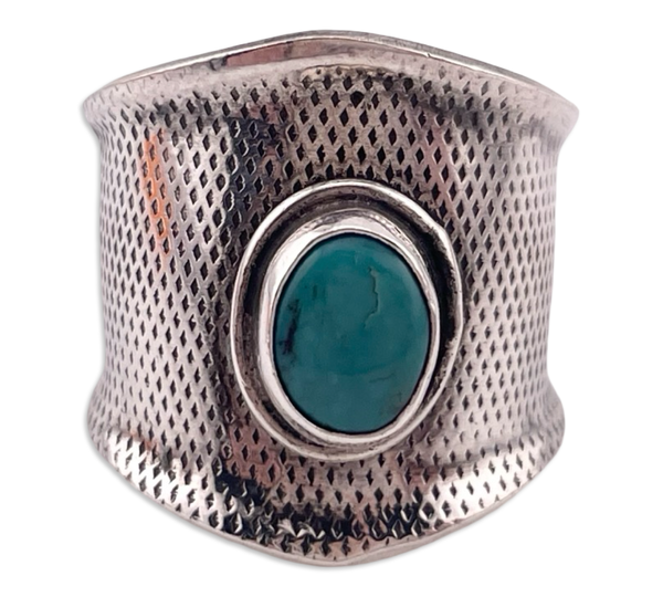 size 7 sterling silver turquoise textured wide band ring