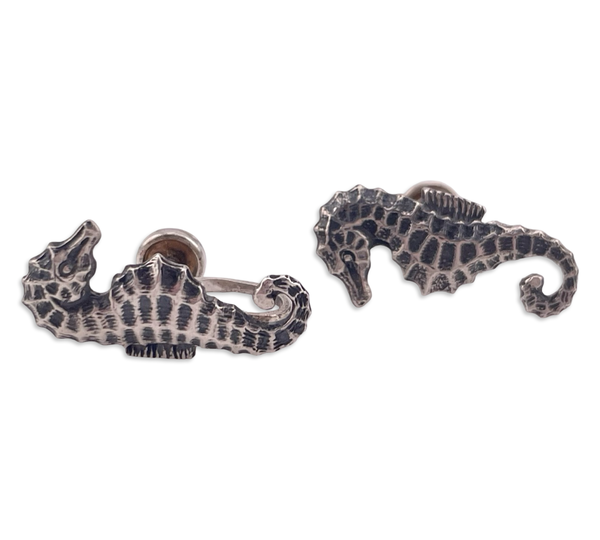 sterling silver seahorse screw-back earrings