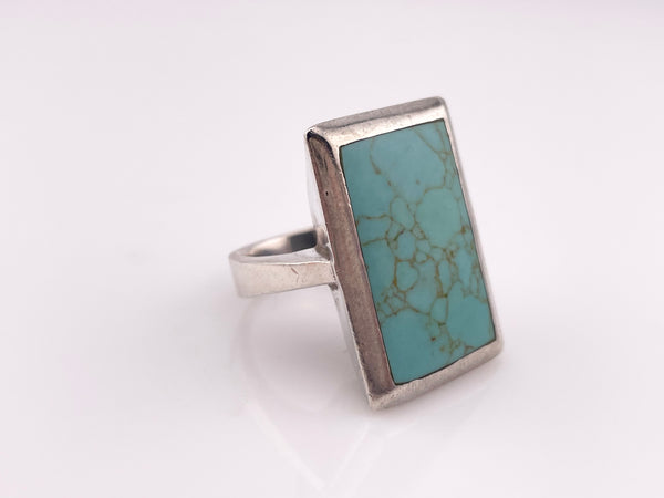 size 8 sterling silver heavy chunky stabilized turquoise rectangle ring