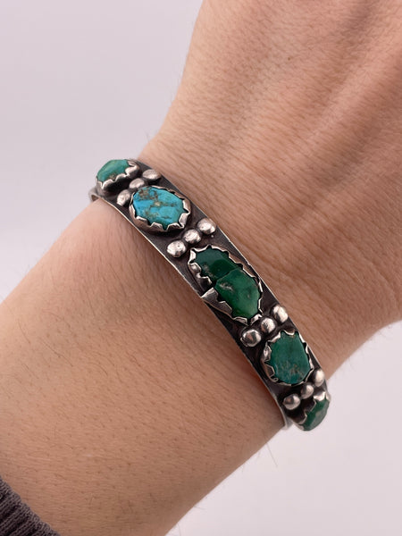 sterling silver old turquoise row cuff bracelet