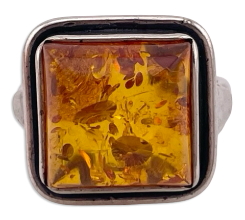size 6.75 sterling silver square amber ring