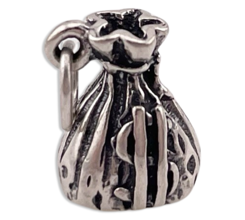 sterling silver 3D money bag pendant