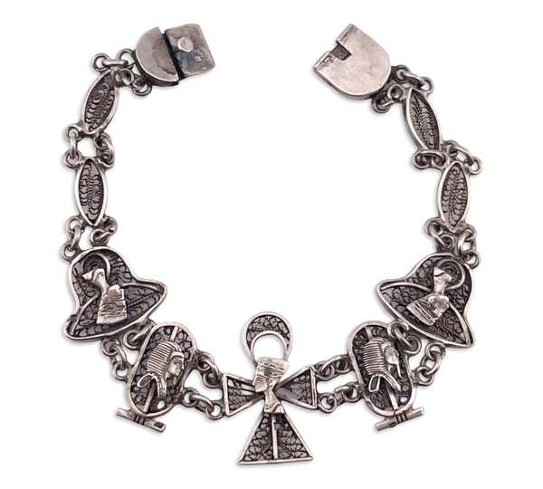 800 silver 7-1/2" Egyptian Revival filigree bracelet