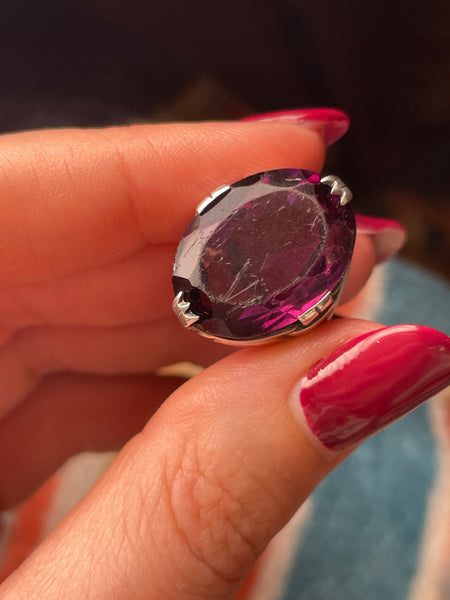 size 3.25 sterling silver faceted purple glass ring ***AS IS***