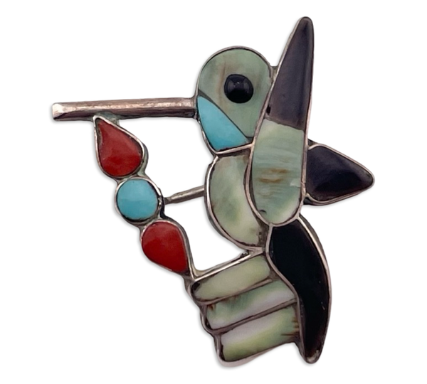 sterling silver hummingbird inlay pendant brooch