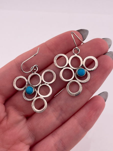 sterling silver turquoise circles hook dangle earrings