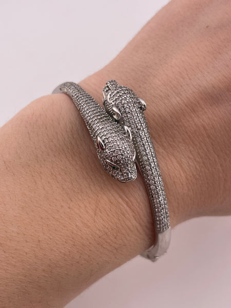 sterling silver rhinestone panther hinge bangle bracelet