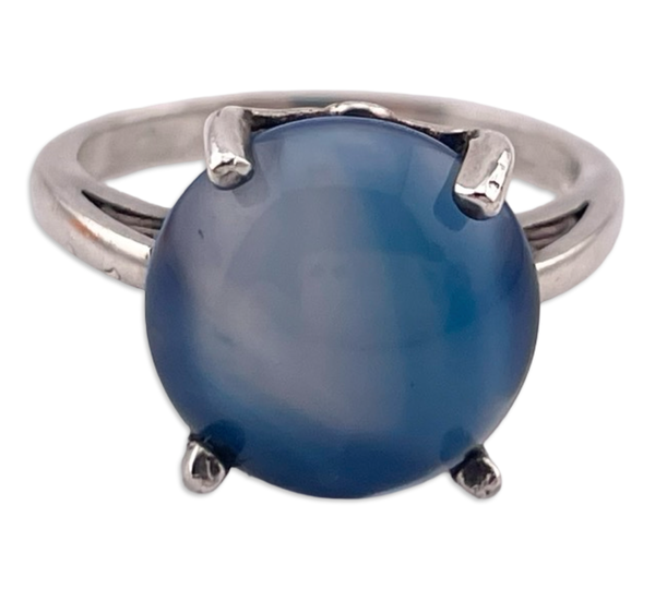 size 6.75 sterling silver blue glass ring