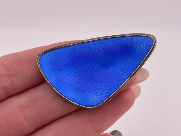 sterling silver blue enamel Norway pin brooch