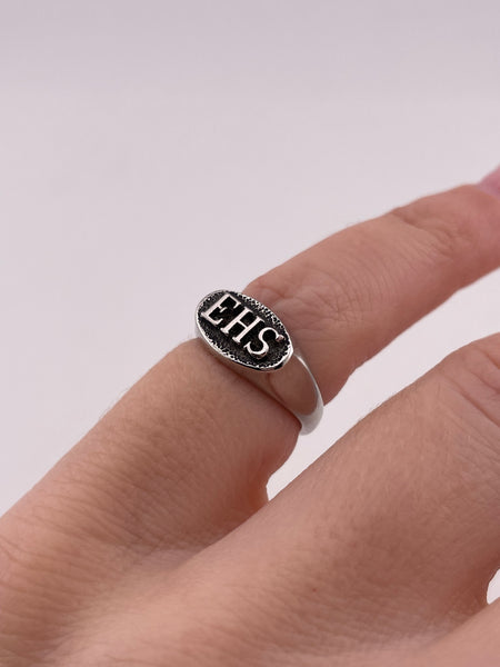 size 3 sterling silver 'EHS' letters initials ring