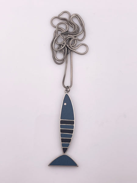 sterling silver 30" snake chain resin fish necklace