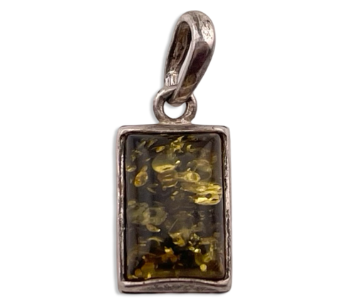 sterling silver rectangle amber pendant