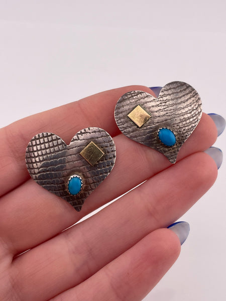 sterling silver & gold plated heart turquoise post earrings