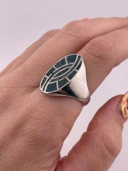 size 9.75 sterling silver chip turquoise hummingbird pattern ring