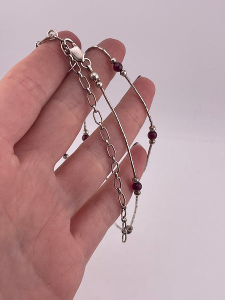 sterling silver 16" - 20" garnet liquid silver necklace