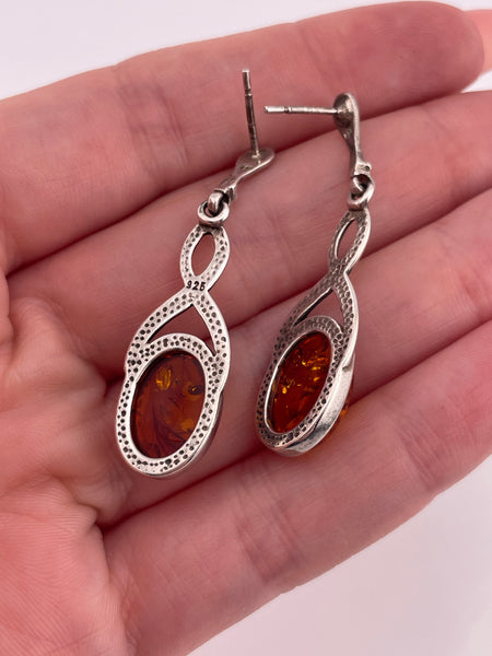 sterling silver amber post dangle earrings