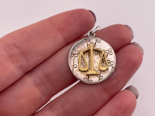 sterling silver gold wash Libras the Scales zodiac pendant