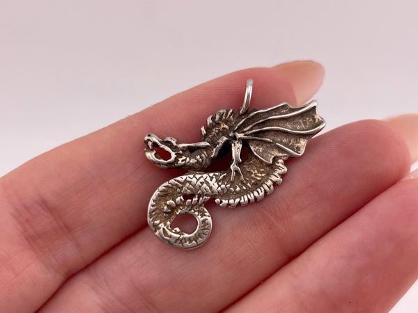 sterling silver double-sided dragon pendant
