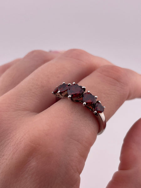 size 9 sterling silver rhodium plated faceted heart garnet ring
