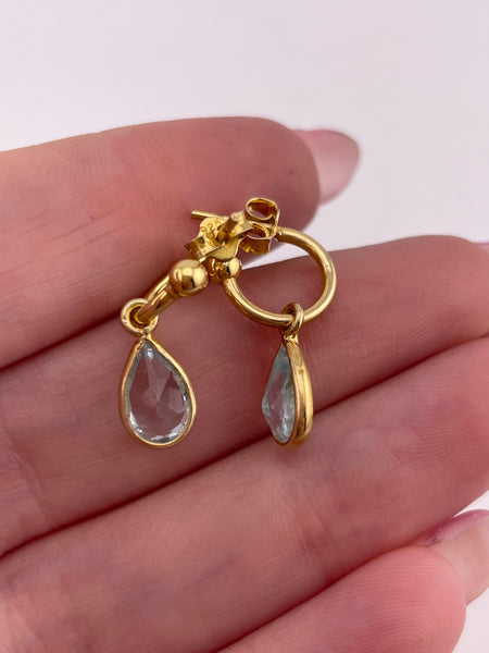 sterling silver gold plated faceted topaz enhancer hoop post earrings ***AS IS***