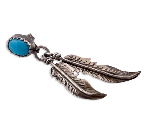 SINGLE sterling silver turquoise feather post dangle earring