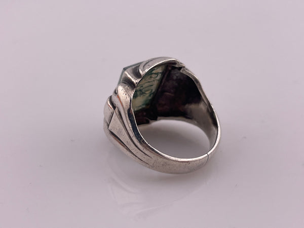 size 9.5 sterling silver Art Deco moss agate ring