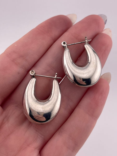 sterling silver puffy oblong hoop earrings