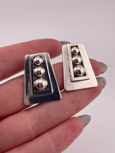 sterling silver Mexican modern stoneless triple ball post earrings