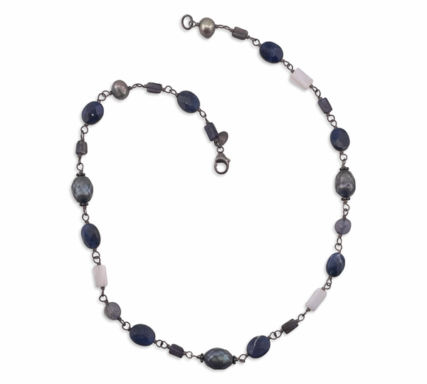 sterling silver 16" Silpada pearl sodalite lace agate iolite necklace