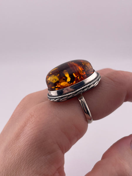 size 8 sterling silver chunky reconstituted amber ring