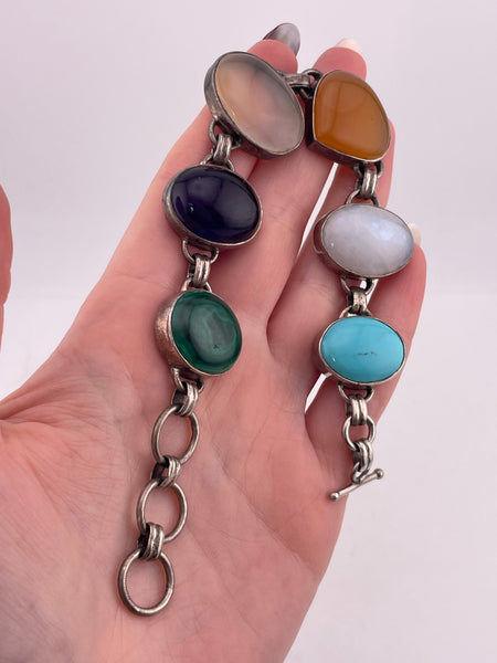 sterling silver 7-1/2" to 9" chunky multi-stone link bracelet