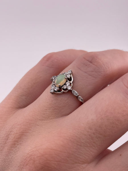 size 7.25 sterling silver faux opal rhinestone ring