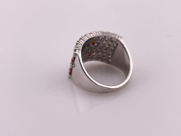 size 7 sterling silver rhodium plated faceted glass rhinestone ring ***AS IS***