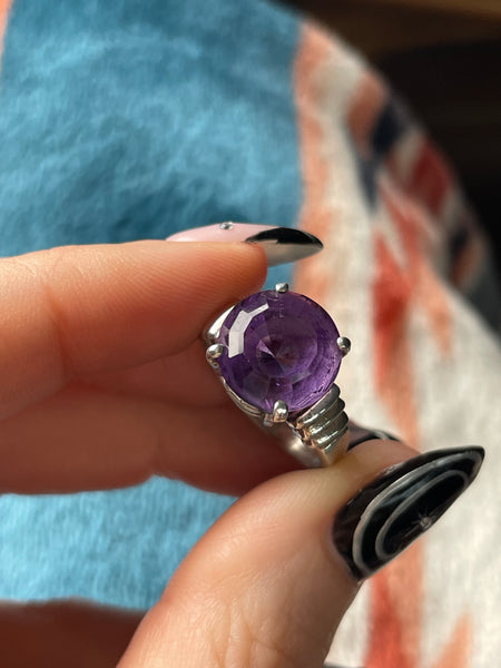 size 7 sterling silver faceted amethyst ring