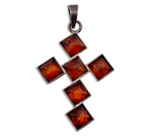 sterling silver amber cross pendant **AS IS**